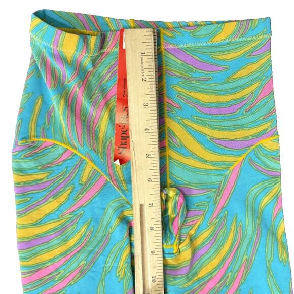 Vintage 70s Shape-Tites Teal Yellow Pink Swirl Footed Tights size S NEW Tags - Picture 3 of 10